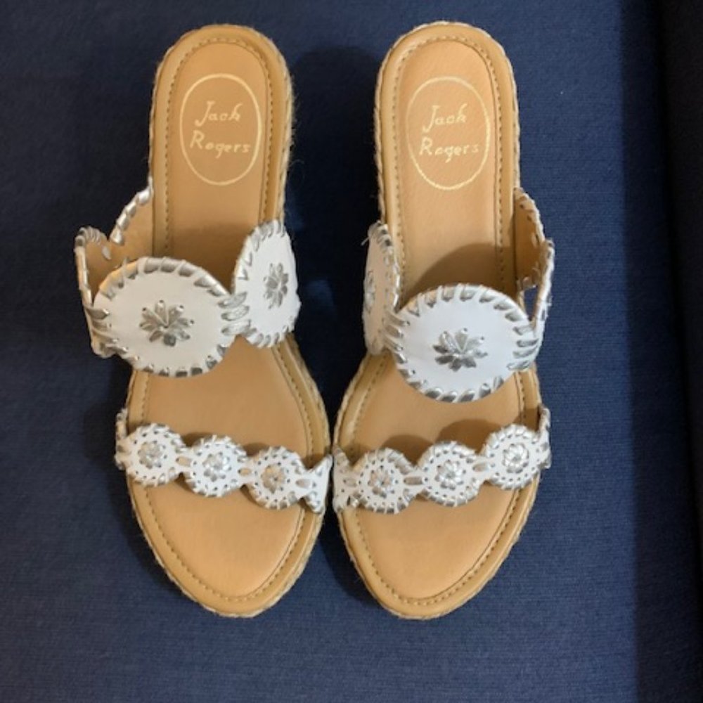 Jack Rogers Lauren Mid Heel White and Silver 9